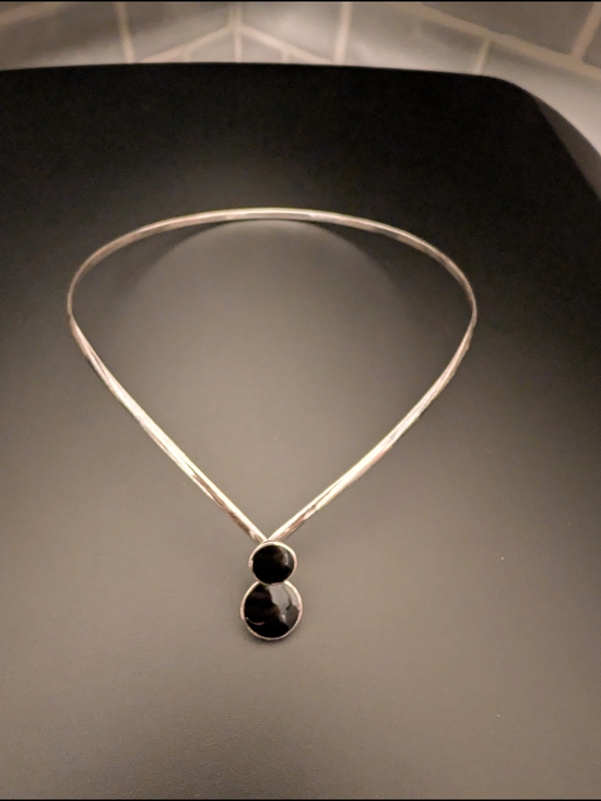 Silver Choker Necklace With Black Onyx - Picture 11 of 15
